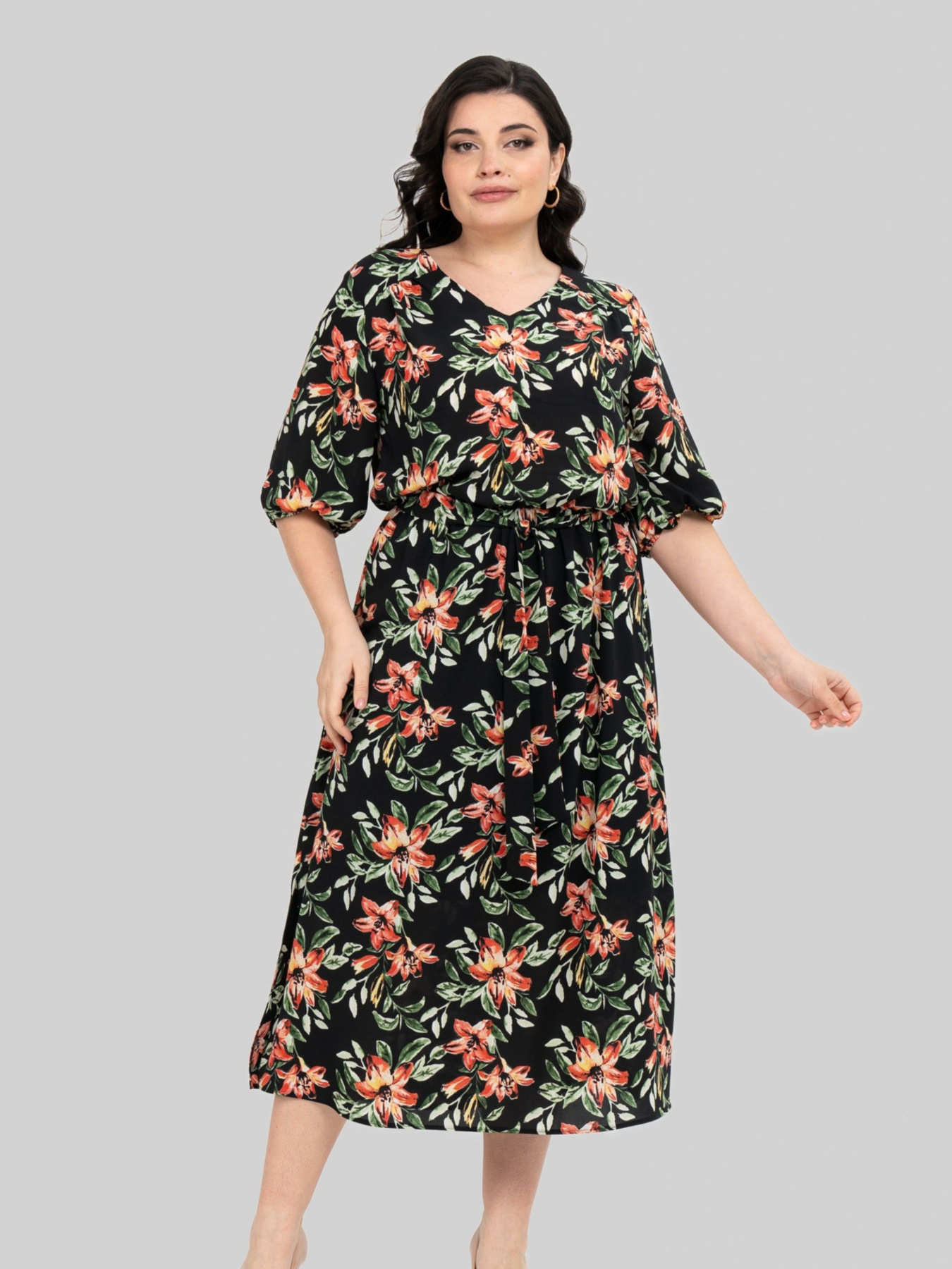 Сукня міді All Posa модель ap102464p-chornij-z-koralovim Фото