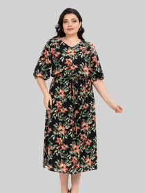 Сукня міді All Posa модель ap102464p-chornij-z-koralovim Сукня міді All Posa модель ap102464p-chornij-z-koralovim Фото