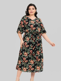 Платье миди All Posa модель ap102464p-chornij-z-koralovim Фото