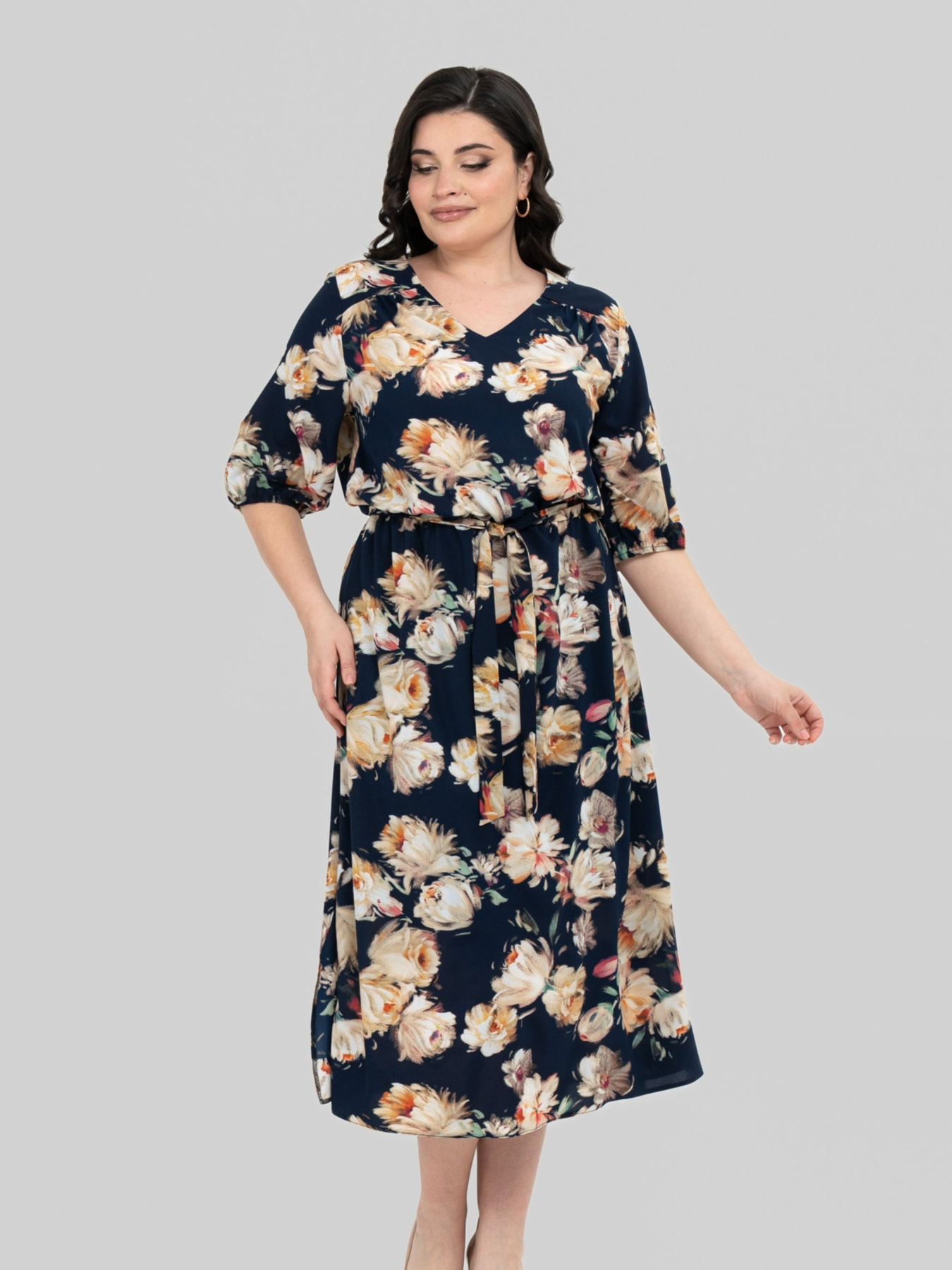 Сукня міді All Posa модель ap102464p-sinj-z-zhovtim Фото