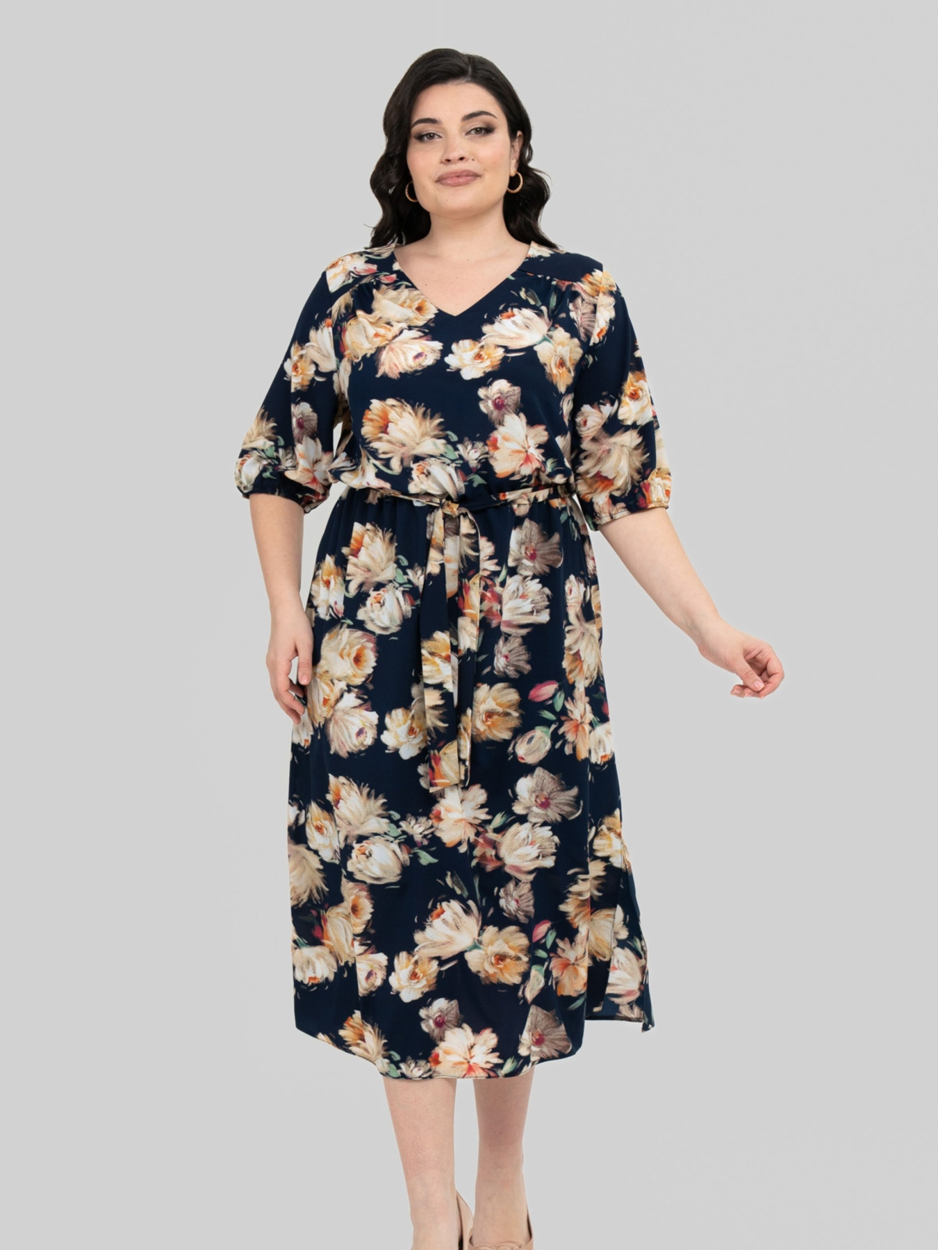 Сукня міді All Posa модель ap102464p-sinj-z-zhovtim Фото