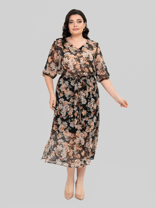 Сукня міді All Posa модель ap102464p-chornij-z-bezhevim Фото