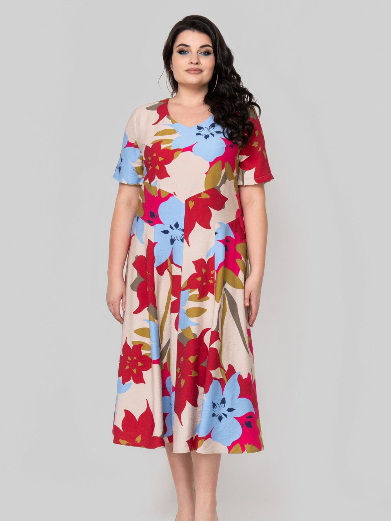 Платье миди All Posa модель ap102375p-malinovo-bezhevij Фото