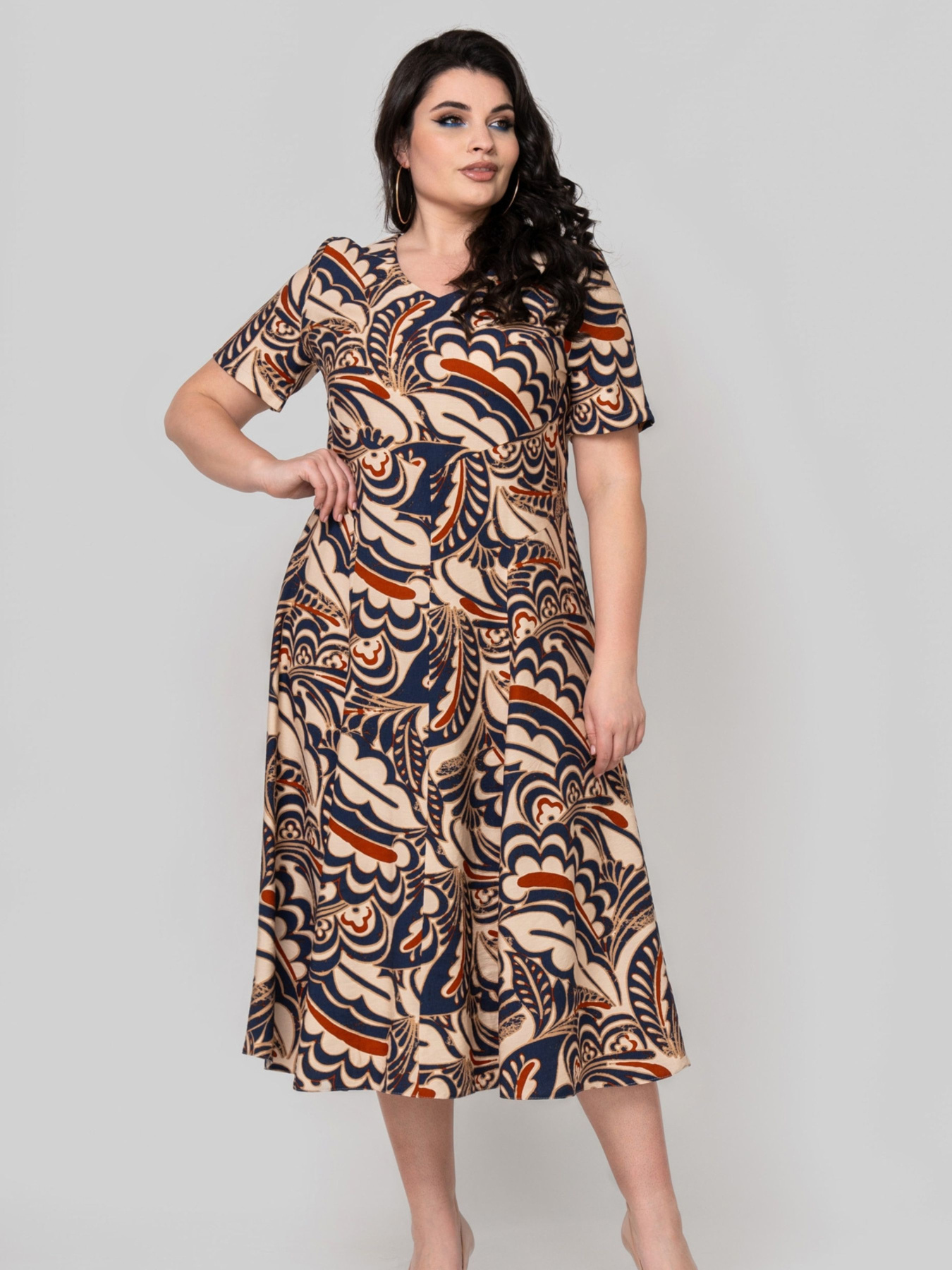 Платье миди All Posa модель ap102375p-bezhevo-sinj Фото