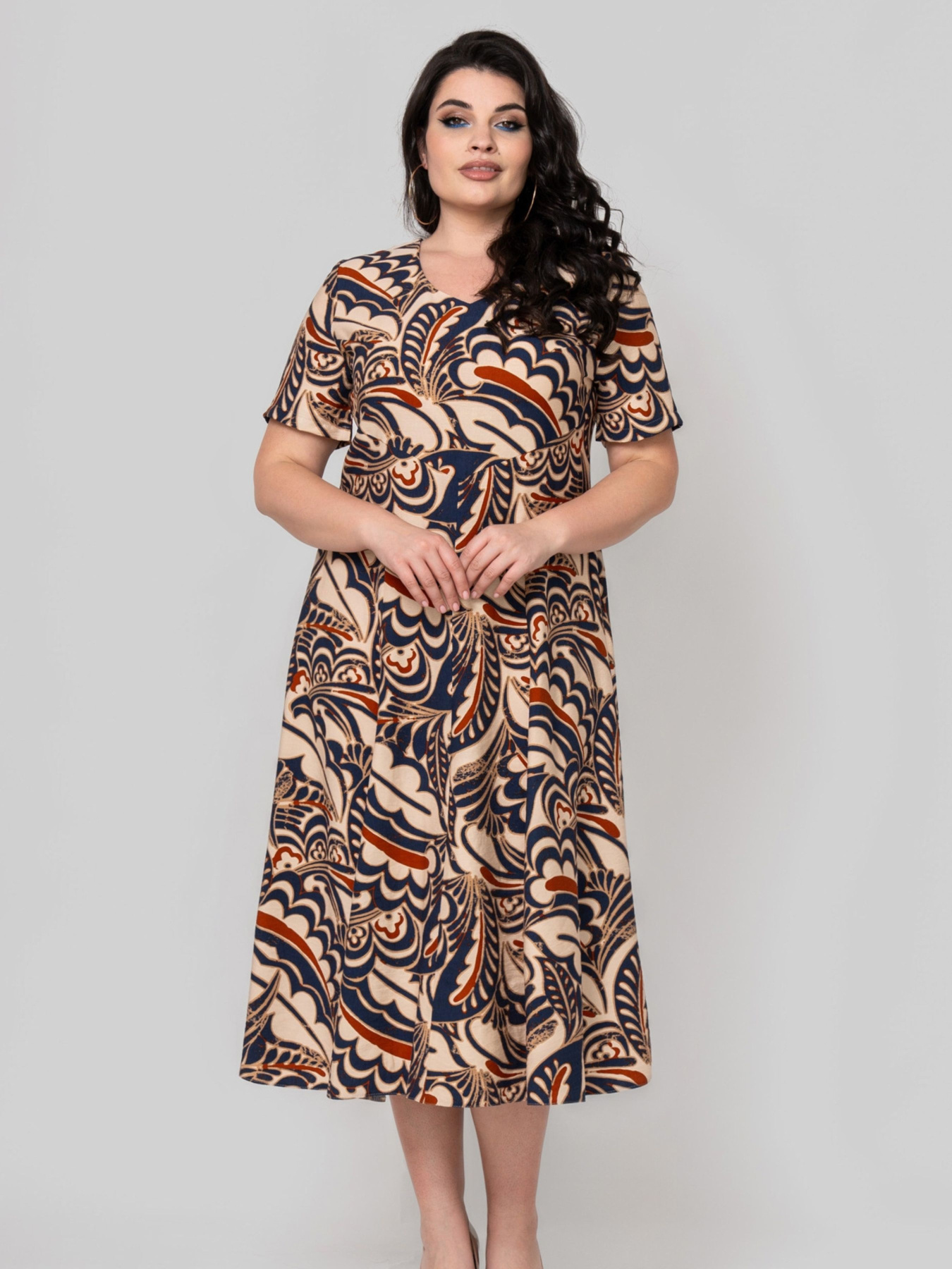 Платье миди All Posa модель ap102375p-bezhevo-sinj Фото