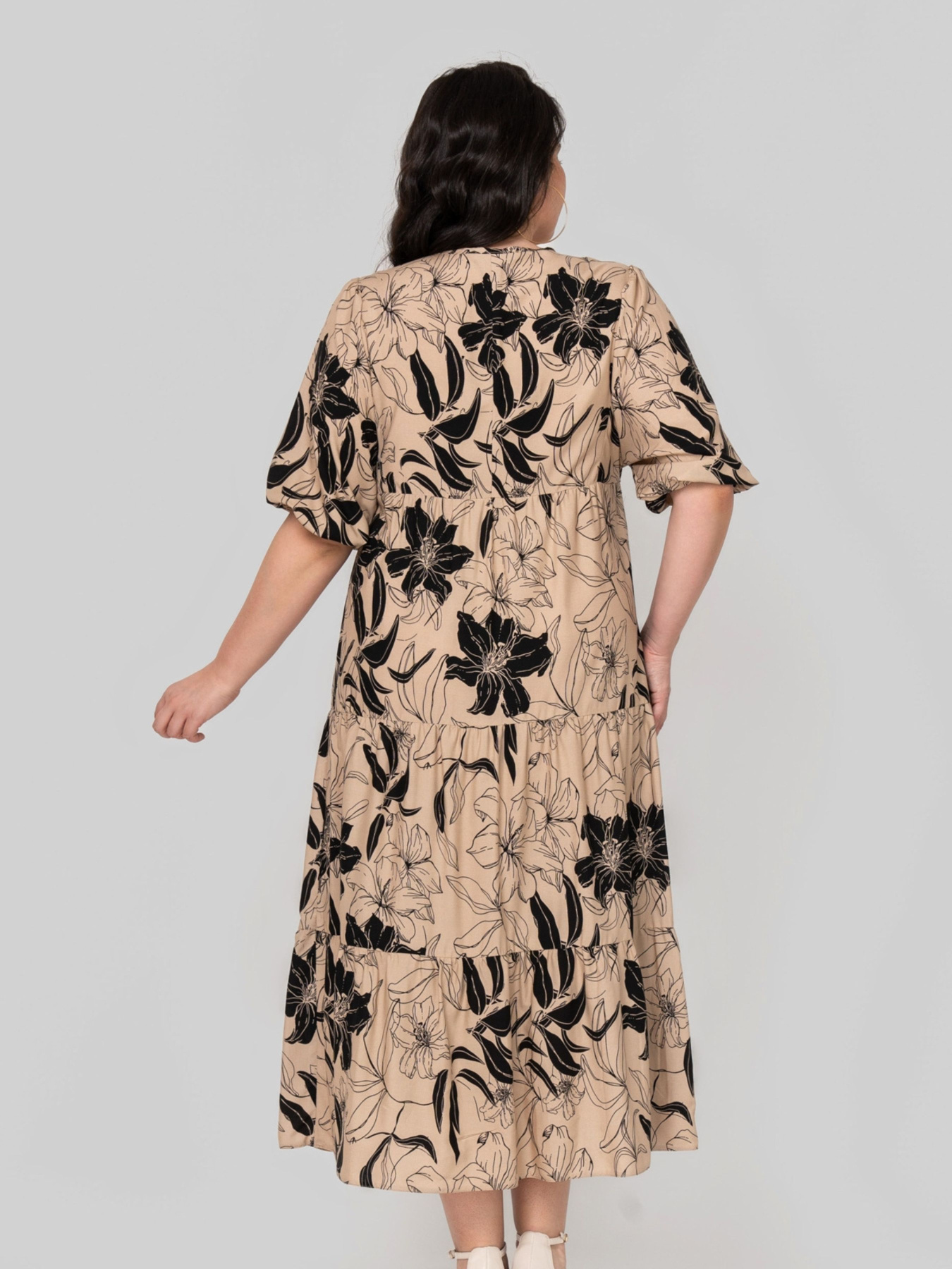 Платье миди All Posa модель ap102345p-chorno-bezhevij Фото