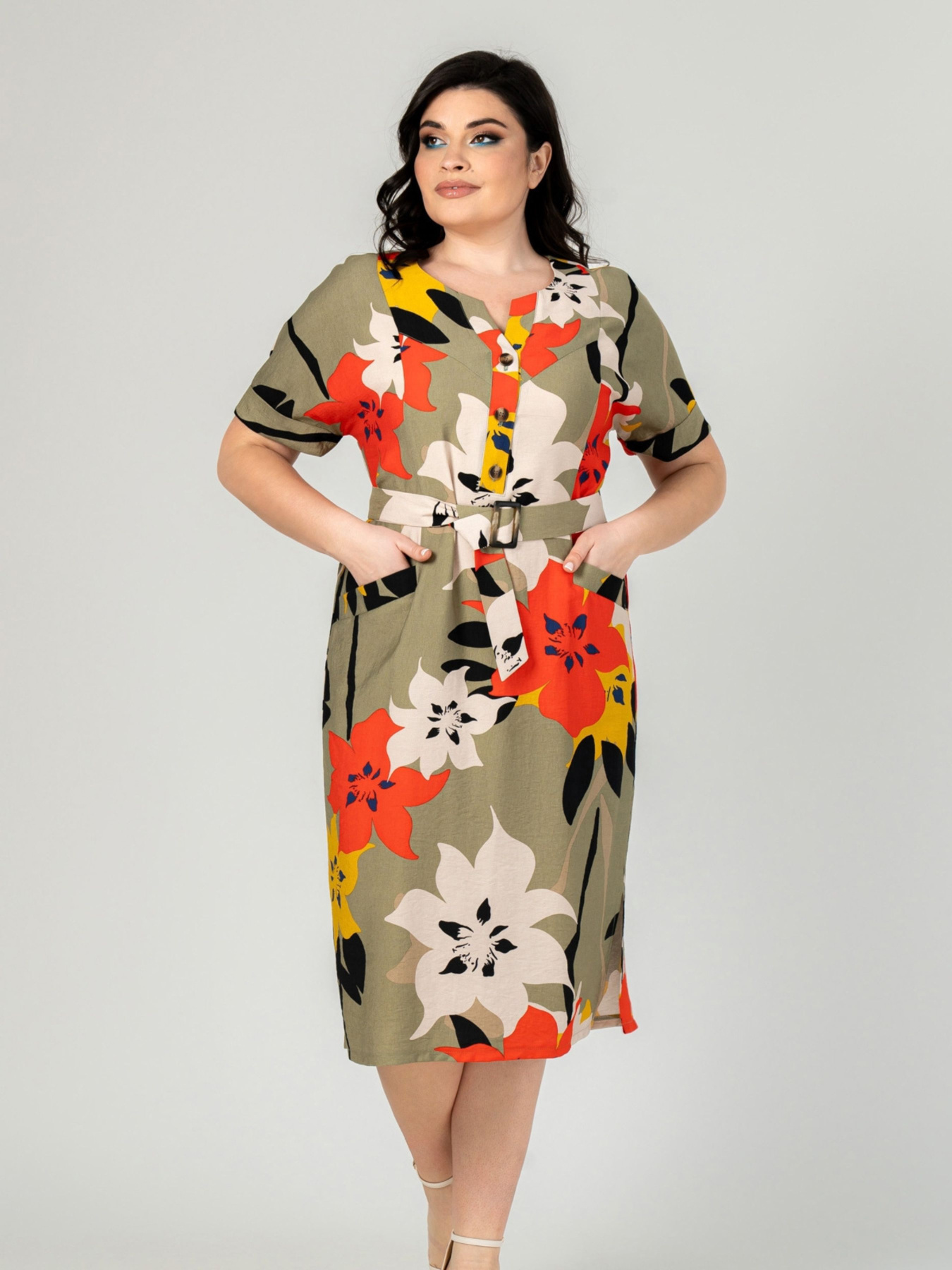 Платье миди All Posa модель ap101910p-olivka-pomaranchevij Фото