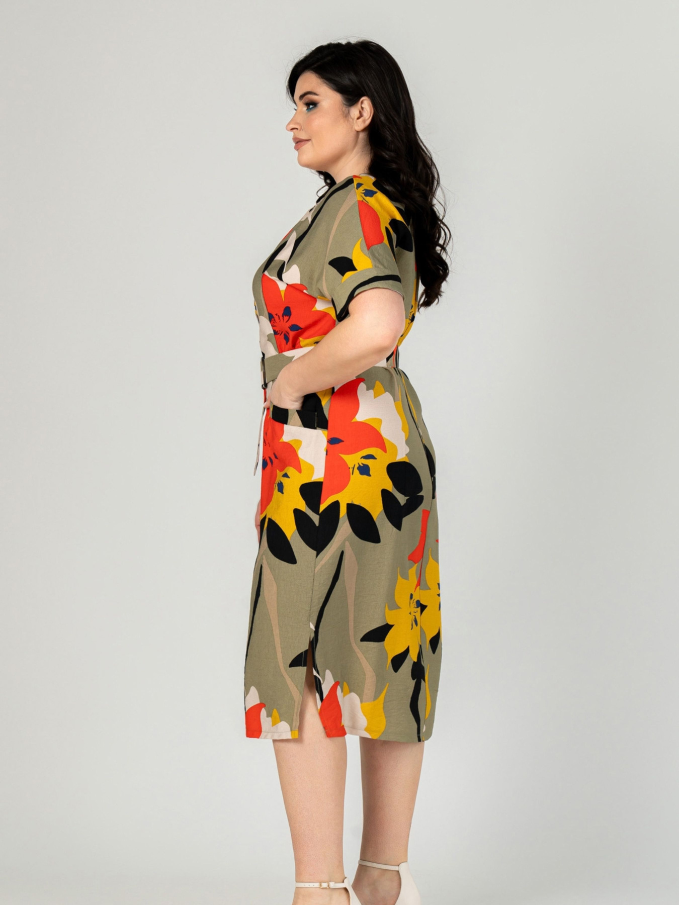 Платье миди All Posa модель ap101910p-olivka-pomaranchevij Фото