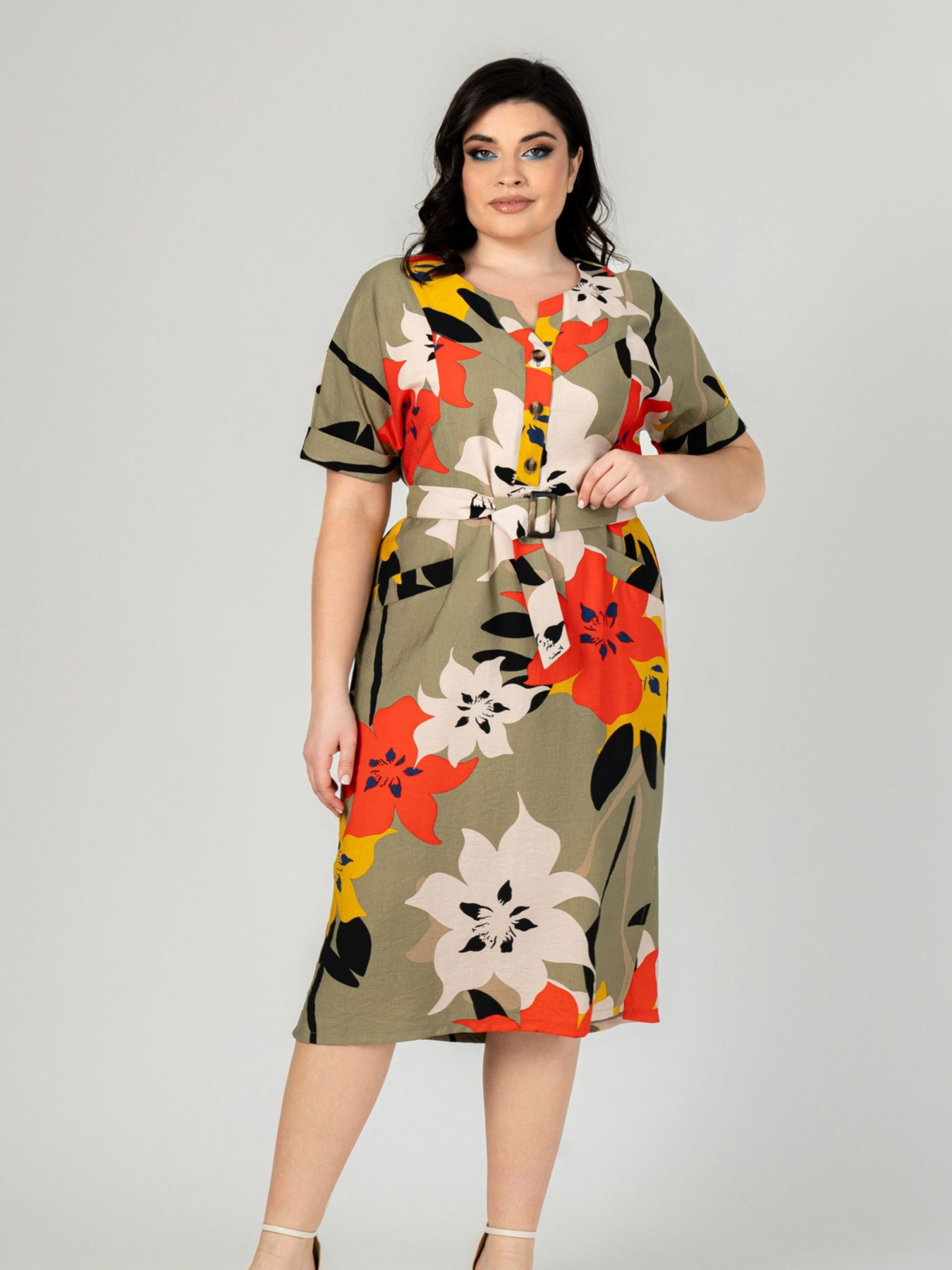 Платье миди All Posa модель ap101910p-olivka-pomaranchevij Фото