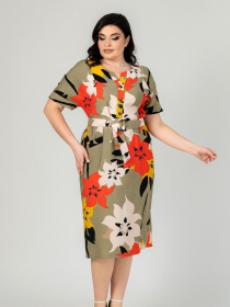 Платье миди All Posa модель ap101910p-olivka-pomaranchevij Фото