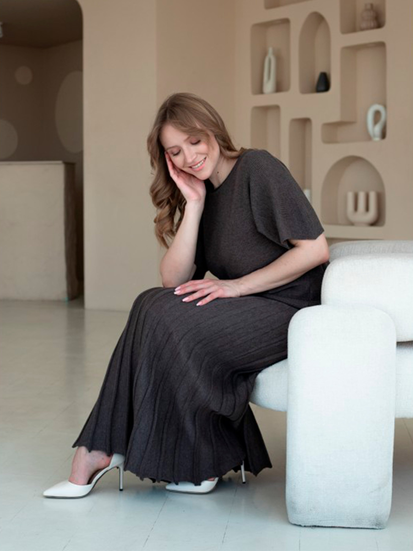 Юбка миди Nita модель yubka-kapuchino-korichnevij Фото