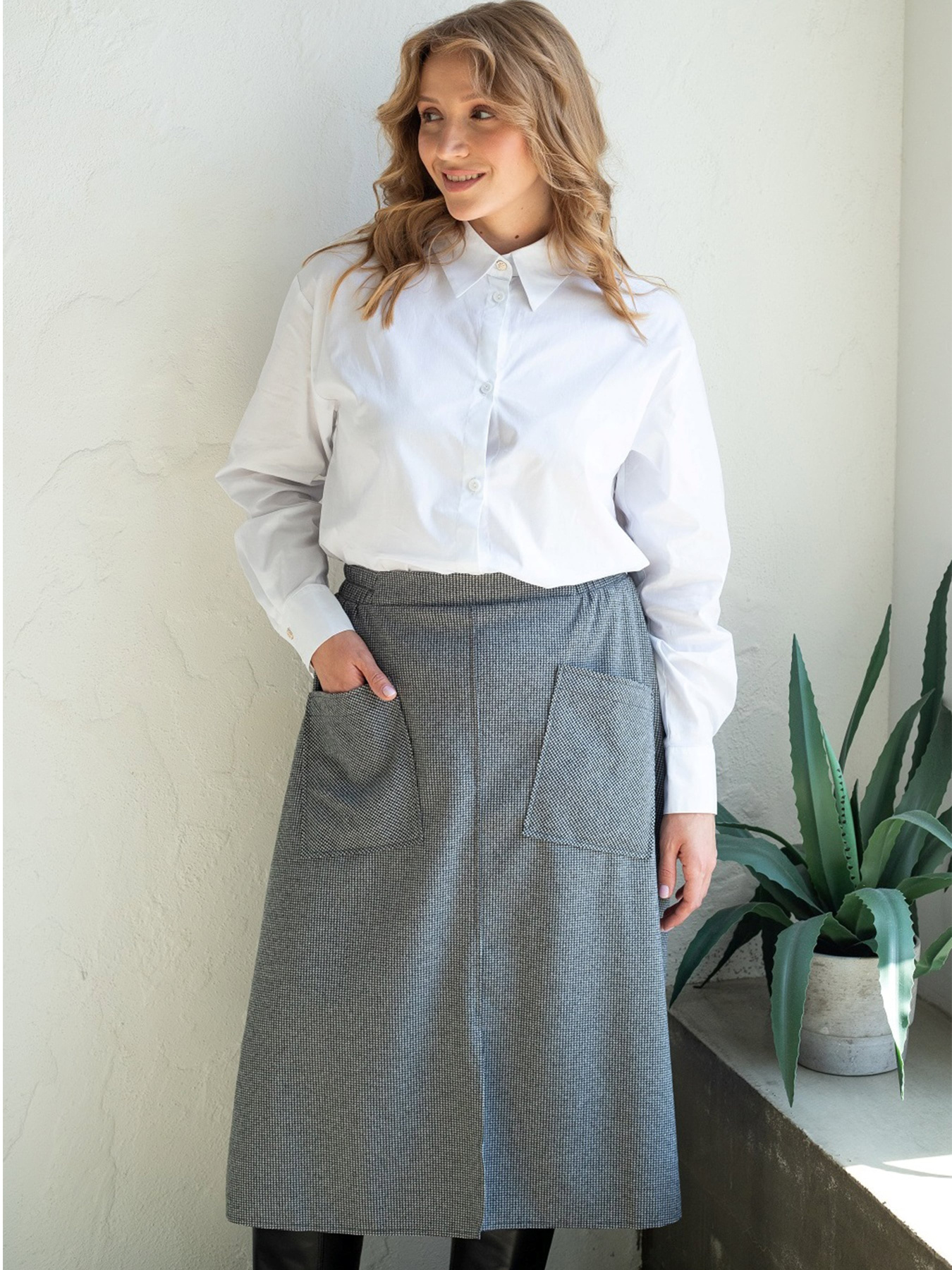 Юбка миди Nita модель yubka-n1302-24-kletka-srij Фото