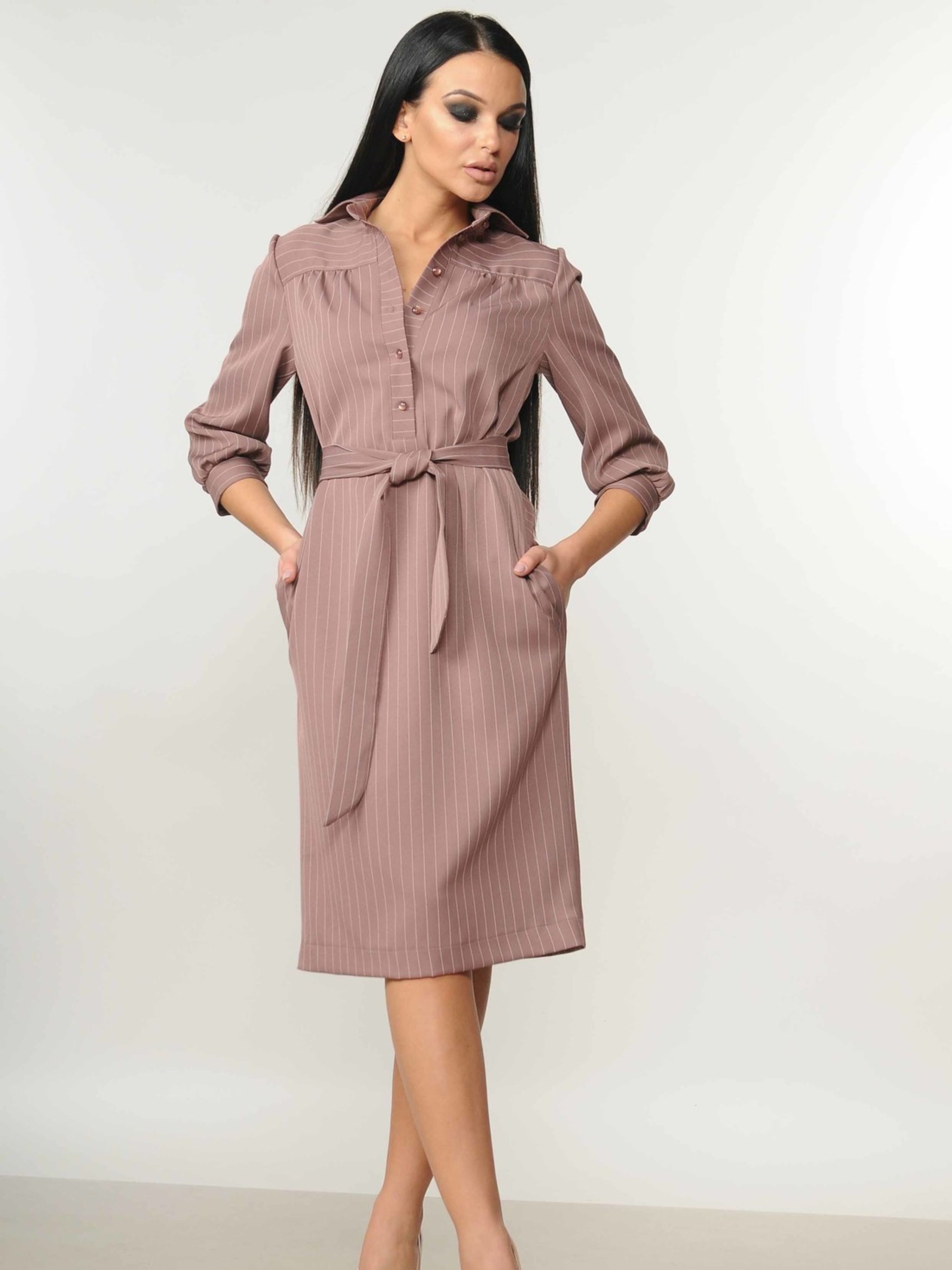 Жіноча Сукня міді RiMari  (5-1-69-18-popelqsta-troqnda) колір світло-рожевий, матеріал віскоза/поліестер