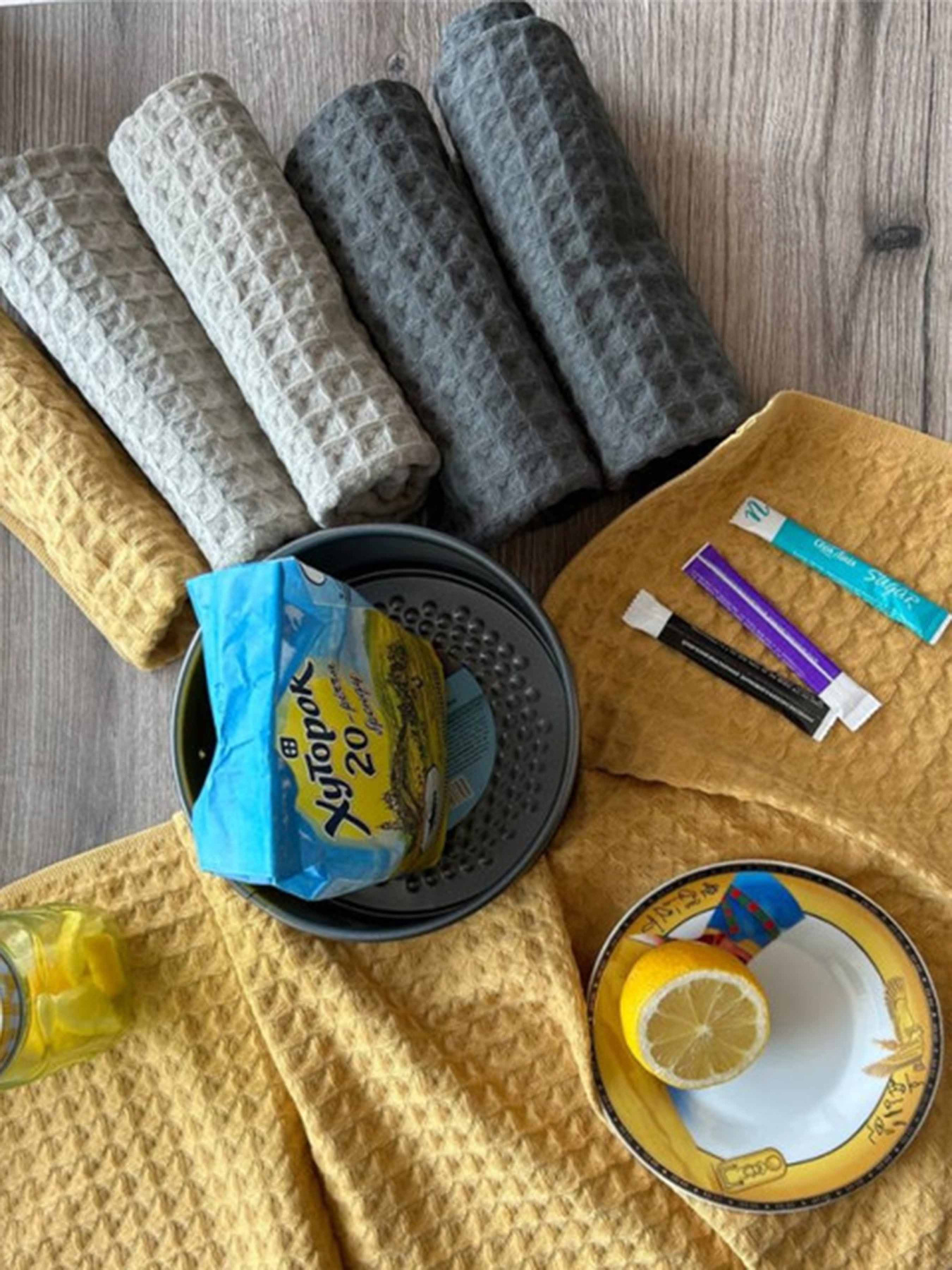 Набор кухонных вафельных полотенец 4 шт, 100% хлопок – Желтый Lovely Svi  модель 561035 Фото