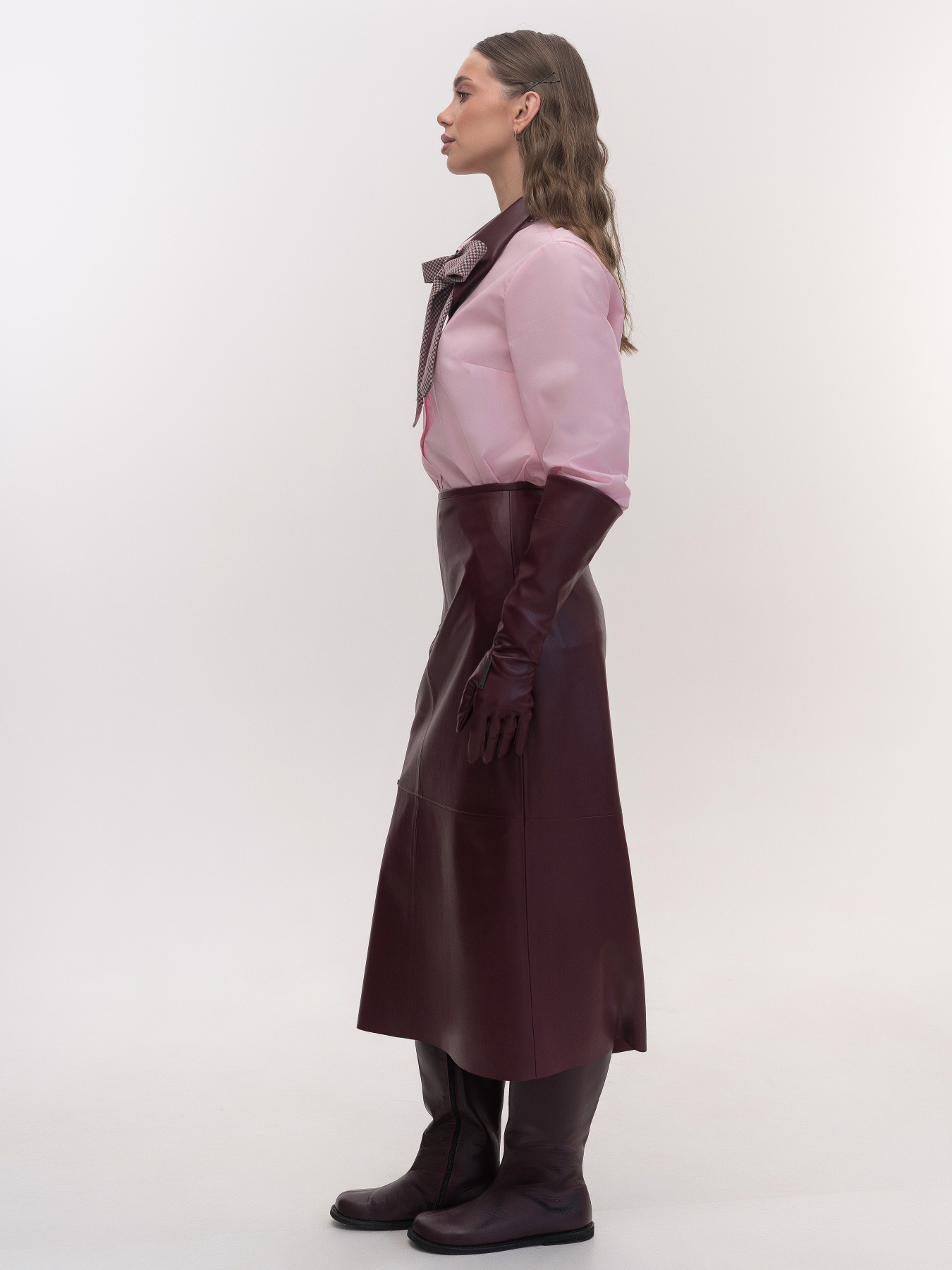 Спідниця міді A-силуету бордового кольору модель SE26Sk2Md_Brg Фото