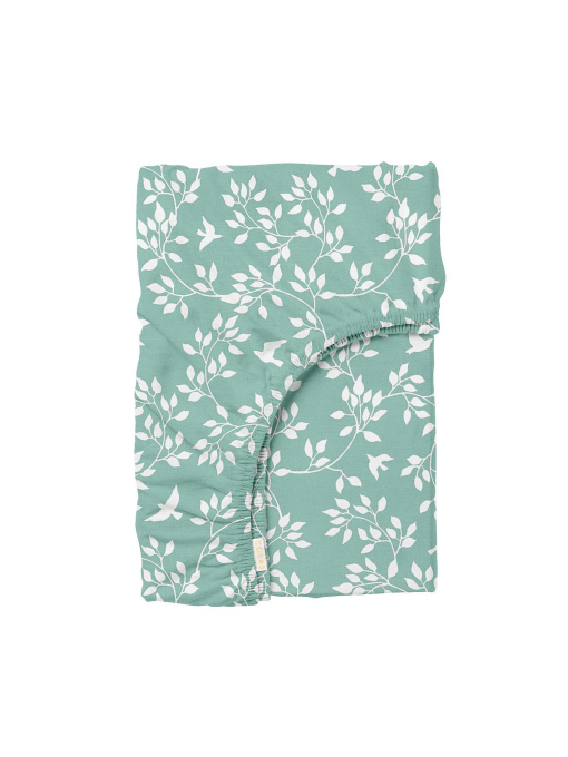 Простынь на резинке ранфорс FLORET Cosas модель BirdsFoliageMint_120 Фото