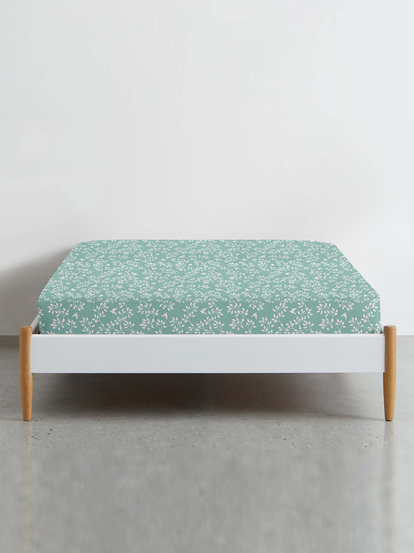 Простынь на резинке ранфорс FLORET Cosas модель BirdsFoliageMint_120 Фото