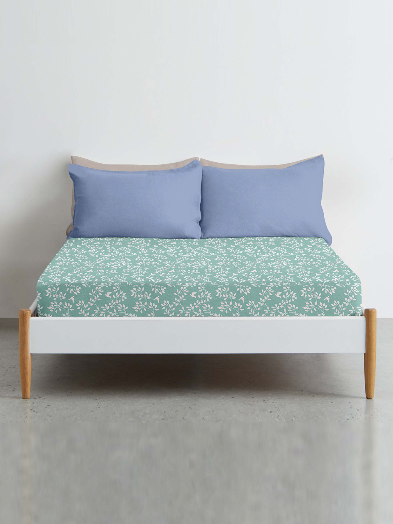 Простынь на резинке ранфорс FLORET Cosas модель BirdsFoliageMint_120 Фото