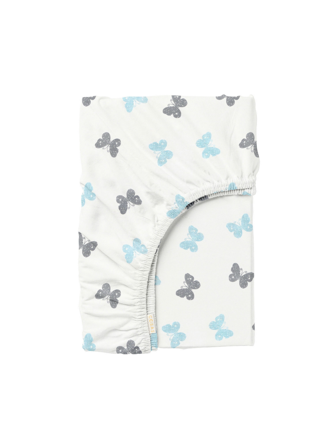 Простирадло на резинці ранфорс BUTTERFLY Cosas модель ButterfliesGrayLBlue_120 Фото