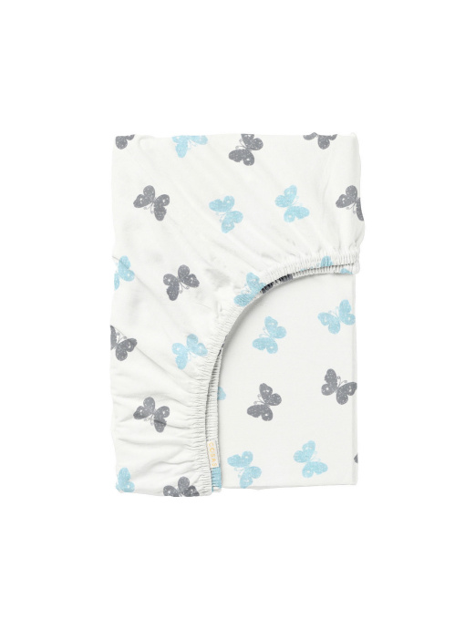 Простынь на резинке ранфорс BUTTERFLY Cosas модель ButterfliesGrayLBlue_120 Фото