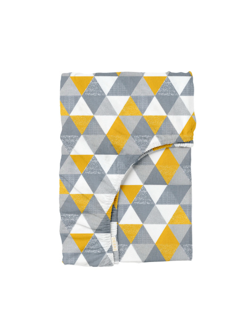 Простынь на резинке ранфорс TRIANGLES Cosas модель DeltaYellowGrey_120 Фото