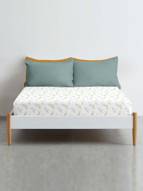 Простынь на резинке фланель PINE BRANCHLETS Cosas модель Flannel_BudYellowMint_60x120x12 Фото