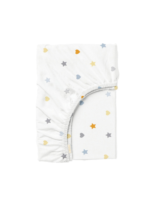 Простынь на резинке ранфорс LOVE Cosas модель LoveStarGreyYellow_120 Фото