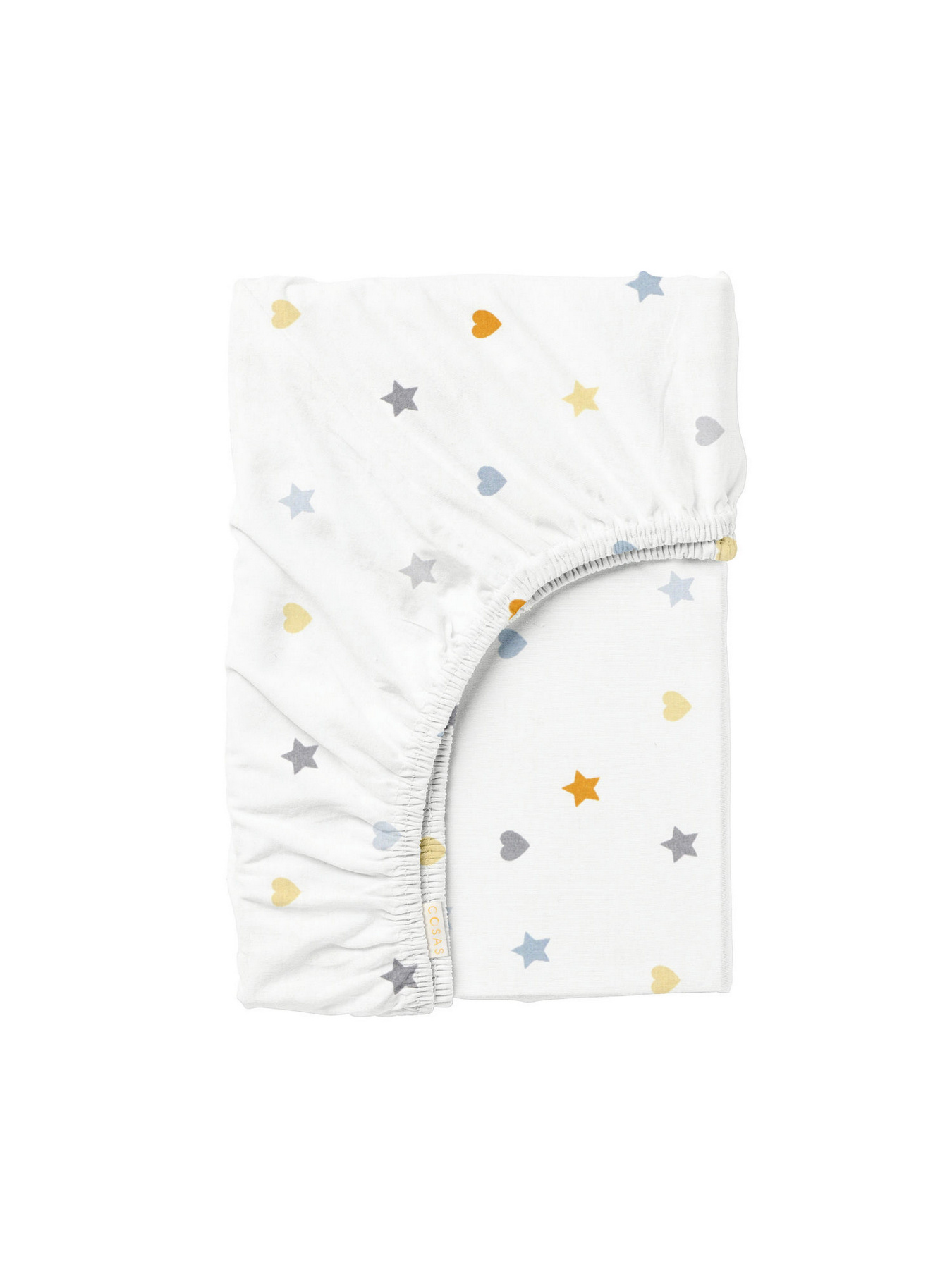 Простынь на резинке ранфорс LOVE Cosas модель LoveStarGreyYellow_120 Фото