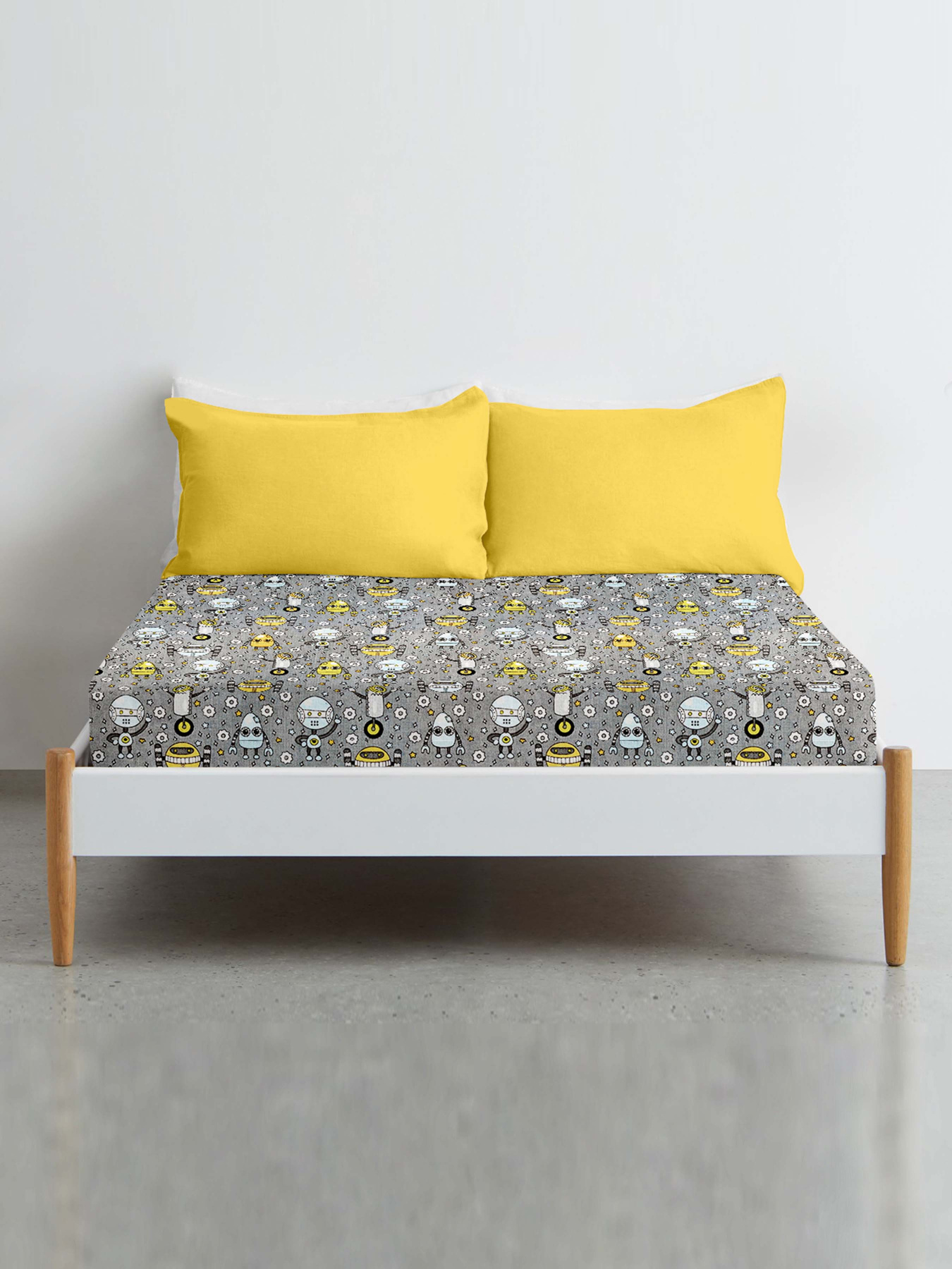 Простынь на резинке ранфорс ROBOTS Cosas модель RobotsMinionsGrey_120 Фото