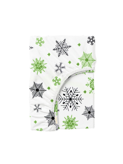 Cosas ­Простирадло на резинці ранфорс SNOWFLAKES модель SnowflakesGreenGreyWhite_160x200x20 - фото