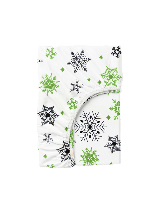 Простынь на резинке ранфорс SNOWFLAKES Cosas модель SnowflakesGreenGreyWhite_120 Фото