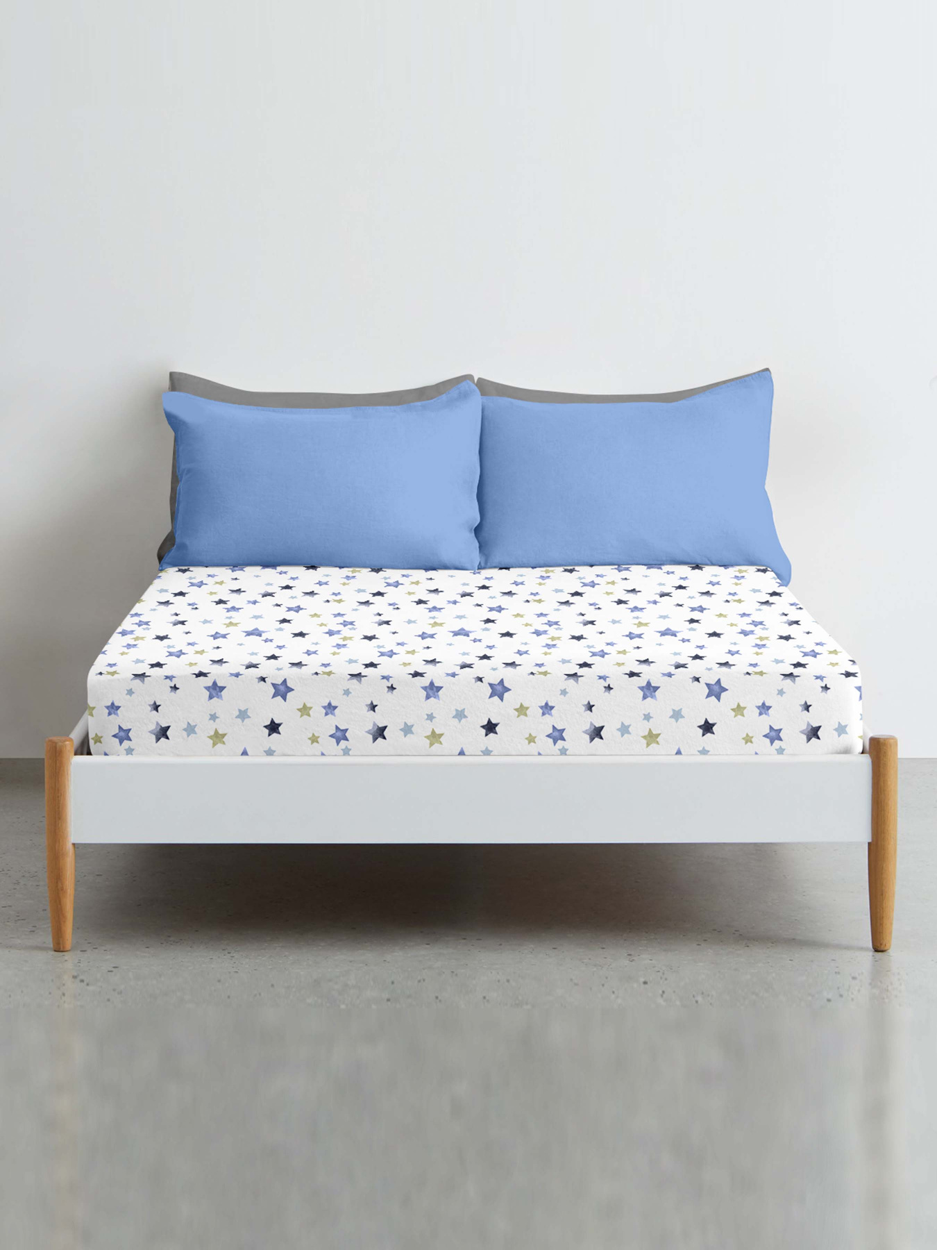 Простирадло на резинці ранфорс STARFALL Cosas модель StarfallGreyBlue_120 Фото