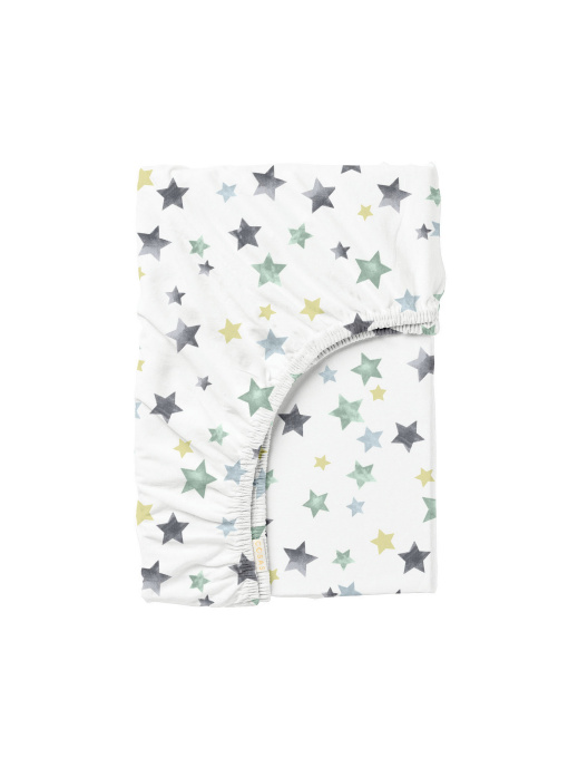 Простынь на резинке ранфорс STARFALL Cosas модель StarfallGreyMint_120 Фото