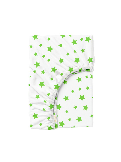 Cosas ­Простирадло на резинці ранфорс GREEN STARS модель StarGreenWhite-3028_100x200x20 - фото