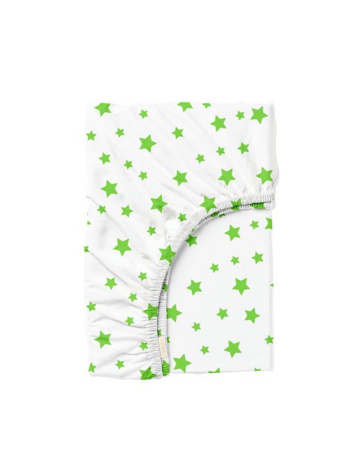 Простирадло на резинці ранфорс GREEN STARS Cosas модель StarGreenWhite-3028_120 Фото