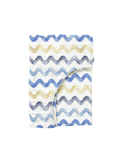 Cosas ­Простирадло на резинці ранфорс WAVES модель WaveBlueBeige_100x200x20 - фото