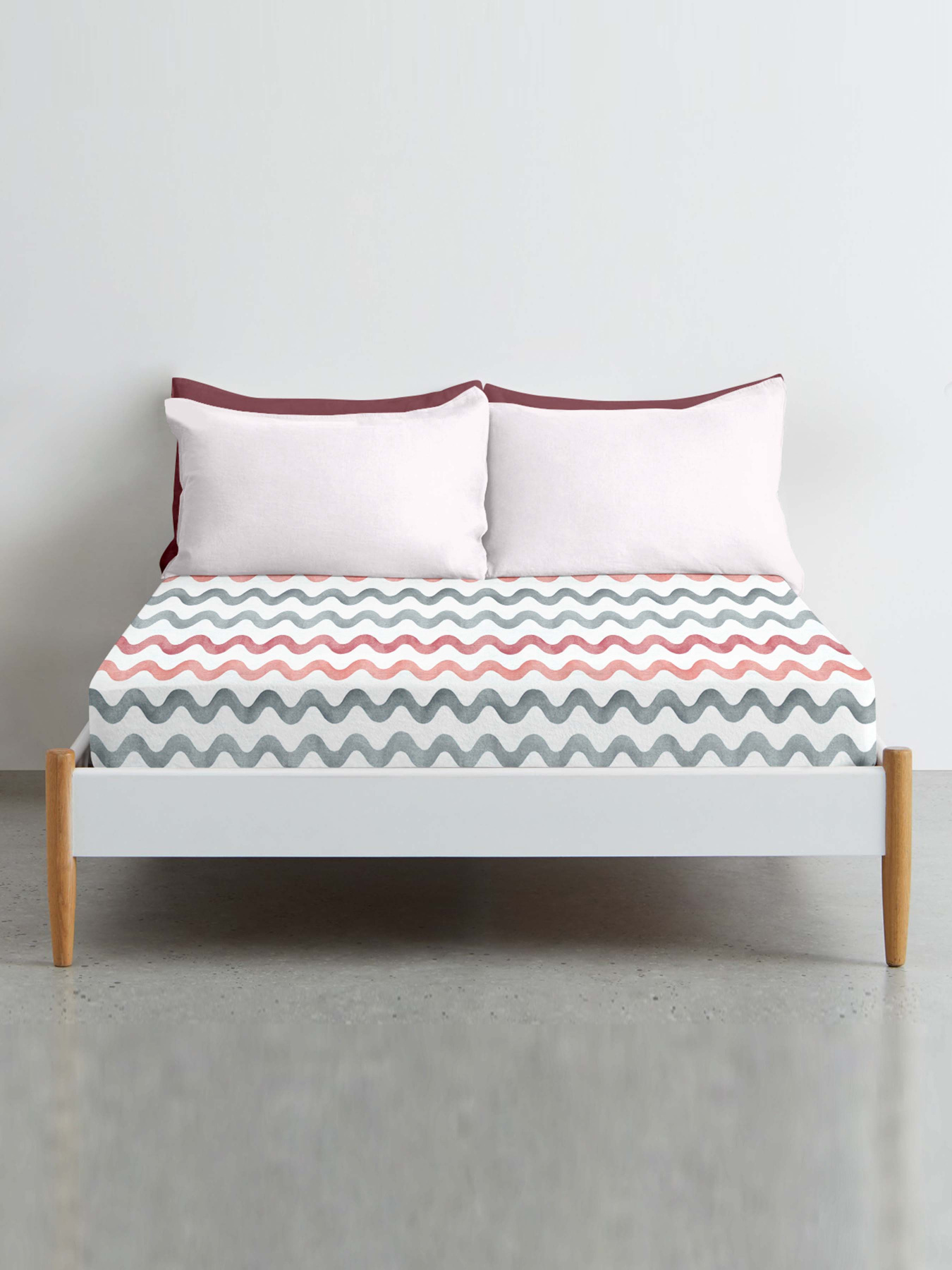 Простынь на резинке ранфорс ROSE WAVE Cosas модель WaveGreyRose_120x200x20 Фото