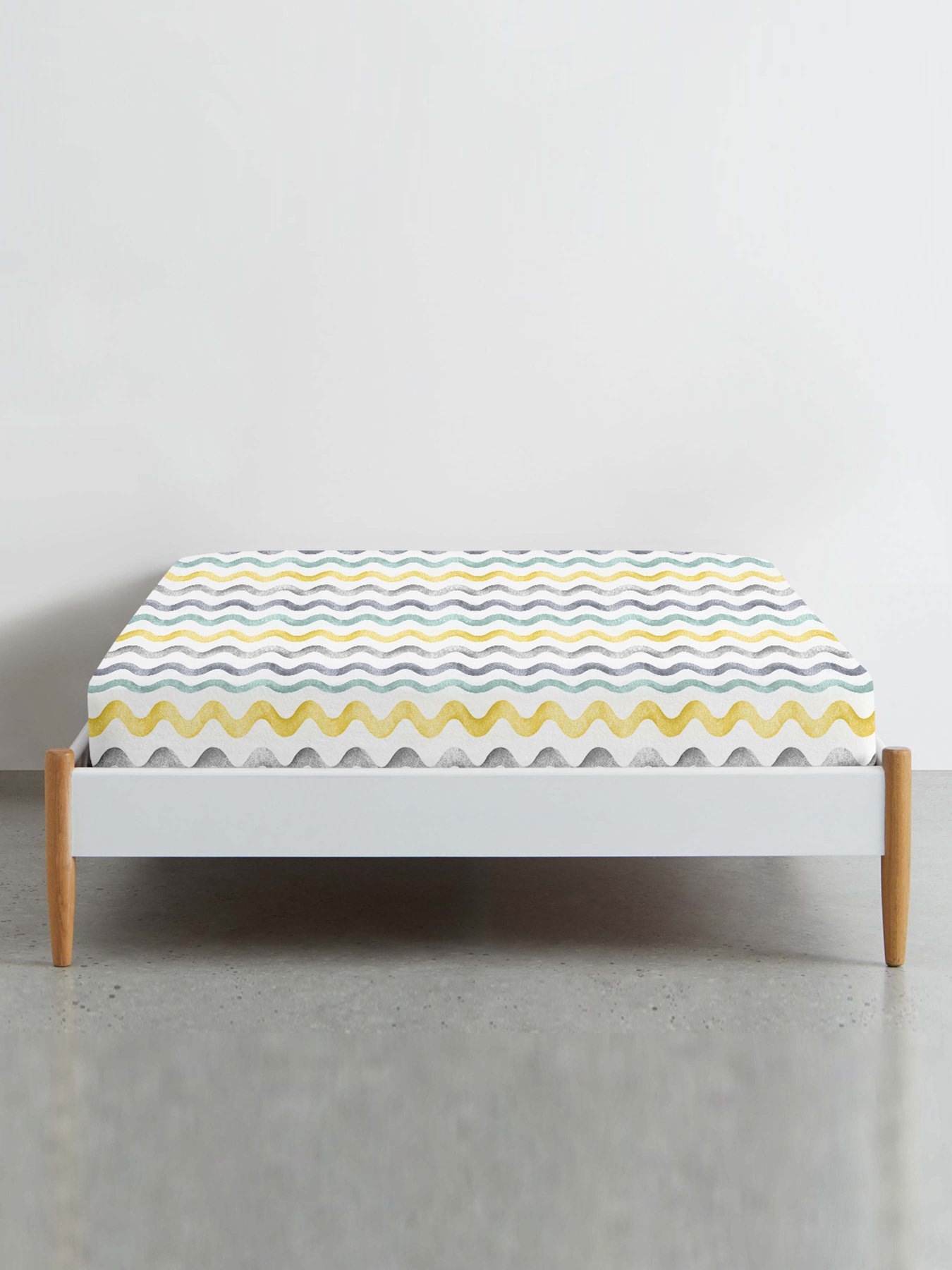 Простынь на резинке ранфорс WAVES Cosas модель WaveGreyYellowMint_120 Фото