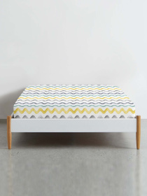 Простынь на резинке ранфорс WAVES Cosas модель WaveGreyYellowMint_120 Фото