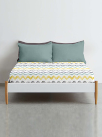 Простынь на резинке ранфорс WAVES Cosas модель WaveGreyYellowMint_120 Фото