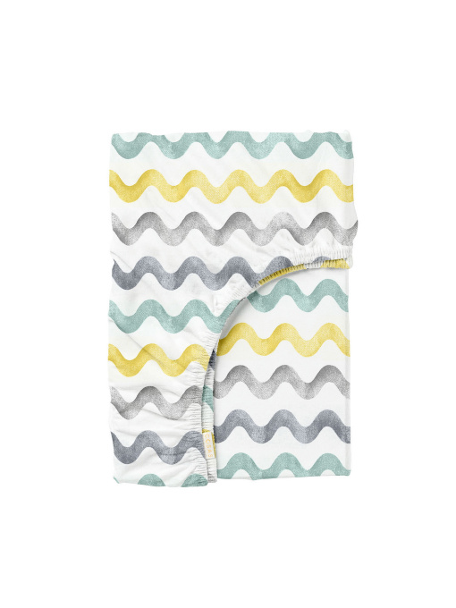 Простынь на резинке ранфорс WAVES Cosas модель WaveGreyYellowMint_120 Фото