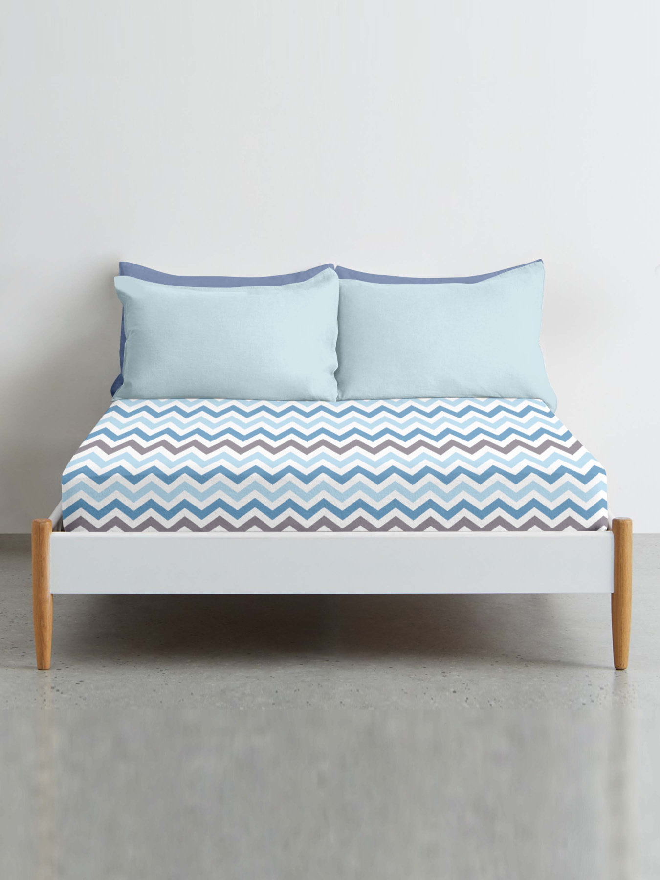 Простирадло на резинці ранфорс GREY ZIGZAG Cosas модель ZigGreyBlue_100x200 Фото