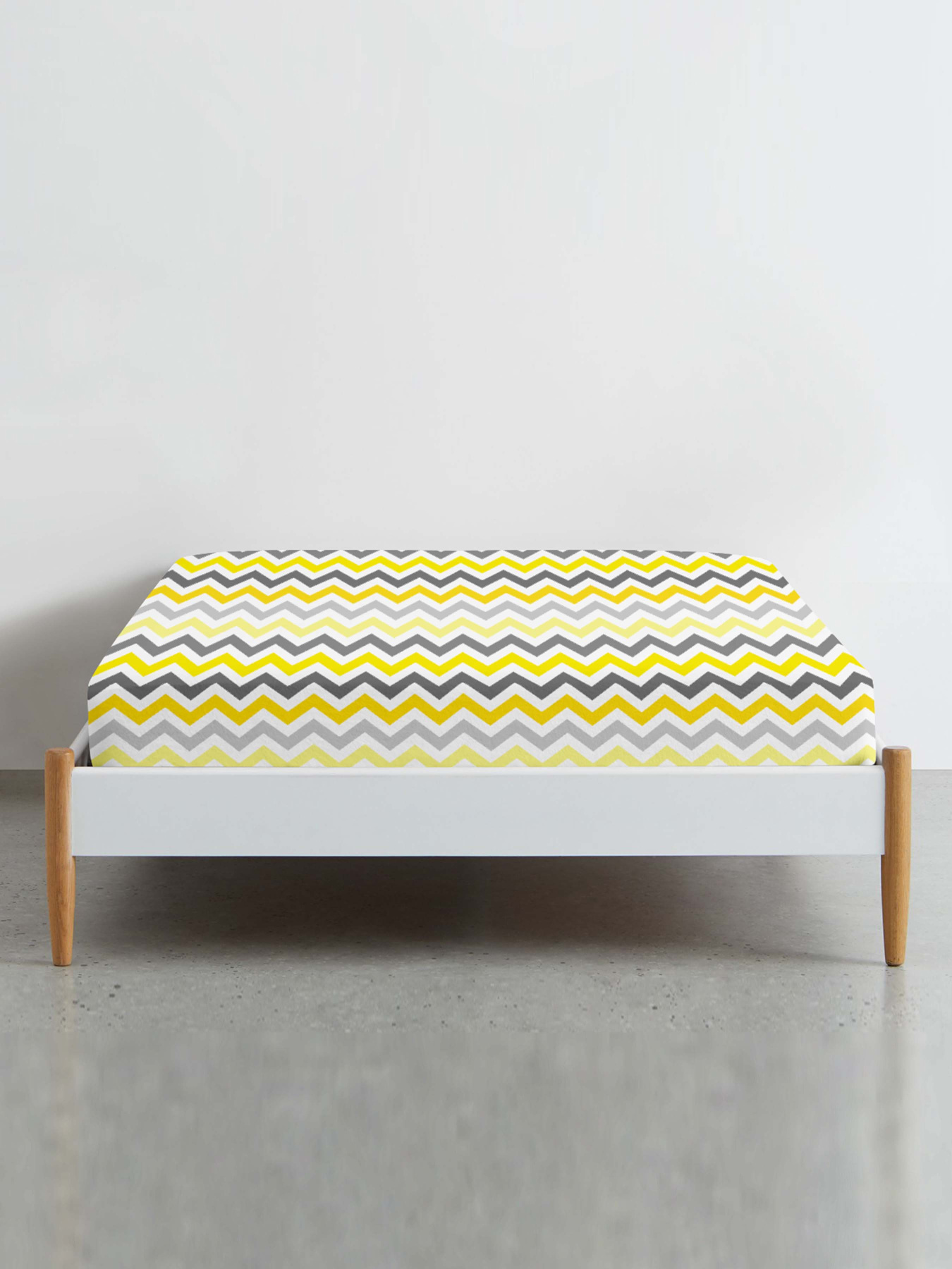 Простынь на резинке ранфорс YELLOW ZIGZAG Cosas модель ZigYellowGrey_100x200x20 Фото