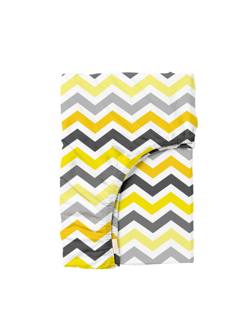 Простынь на резинке ранфорс YELLOW ZIGZAG Cosas модель ZigYellowGrey_100x200x20 Фото