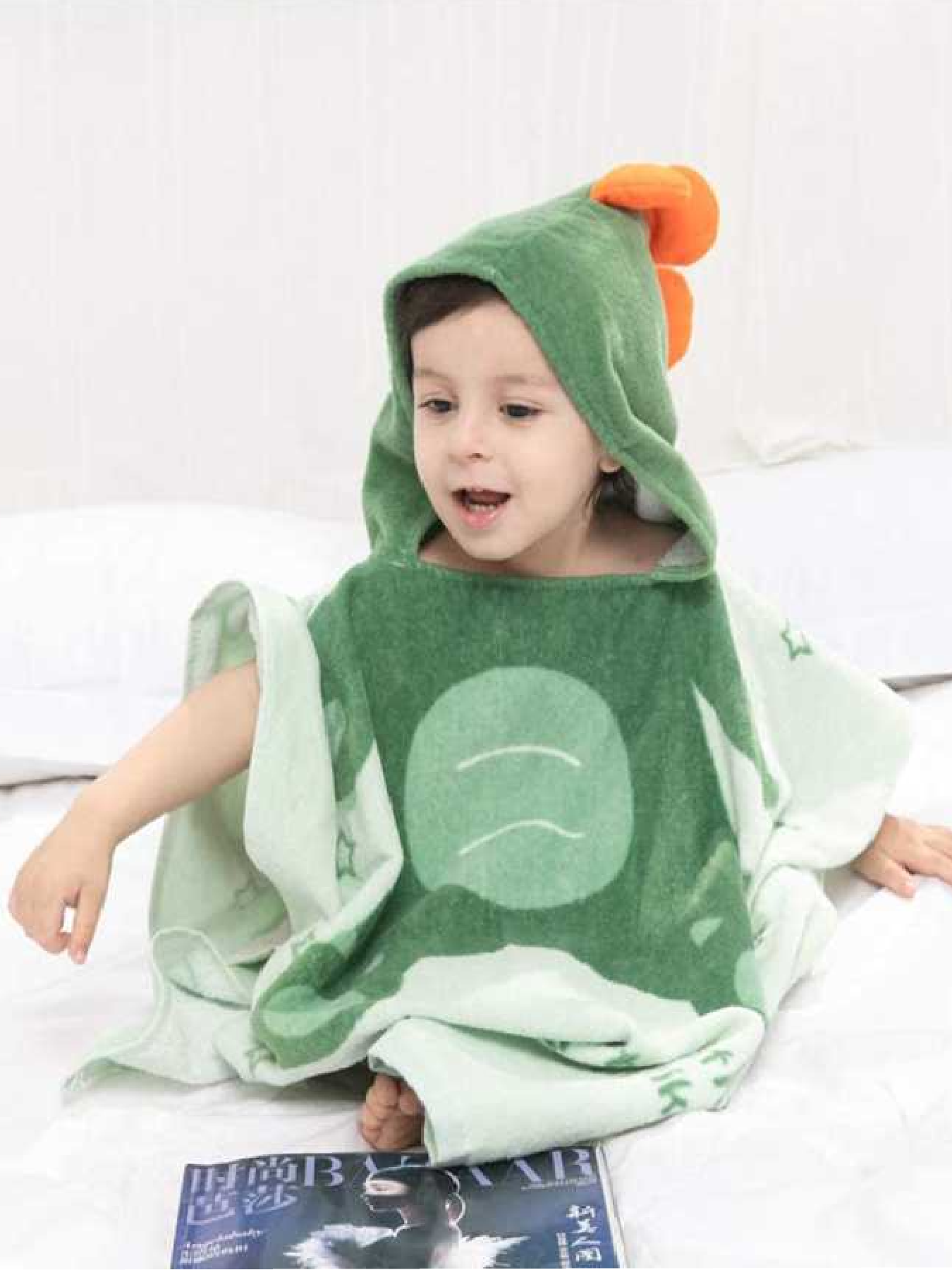 Полотенце - пончо хлопок велюр/махра  детское, пляжное, для ванной, басейну  Дино Зеленый Lovely Svi  модель 906123148897 Фото