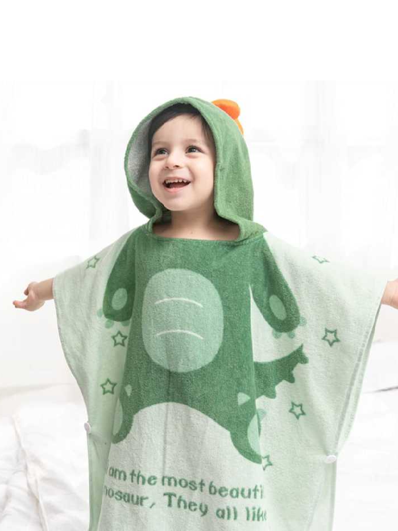 Полотенце - пончо хлопок велюр/махра  детское, пляжное, для ванной, басейну  Дино Зеленый Lovely Svi  модель 906123148897 Фото