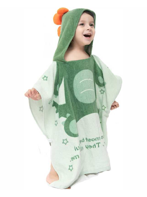 Рушник - пончо бавовна велюр/махра дитячий, пляжний, для ванної, басейну  Діно Зелений Lovely Svi  модель 906123148897 Фото