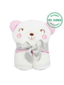 Полотенце  бамбук / махра детское с капюшоном в подарочной коробке Медведь розовая окантовка Lovely Svi  модель 8692695 Фото