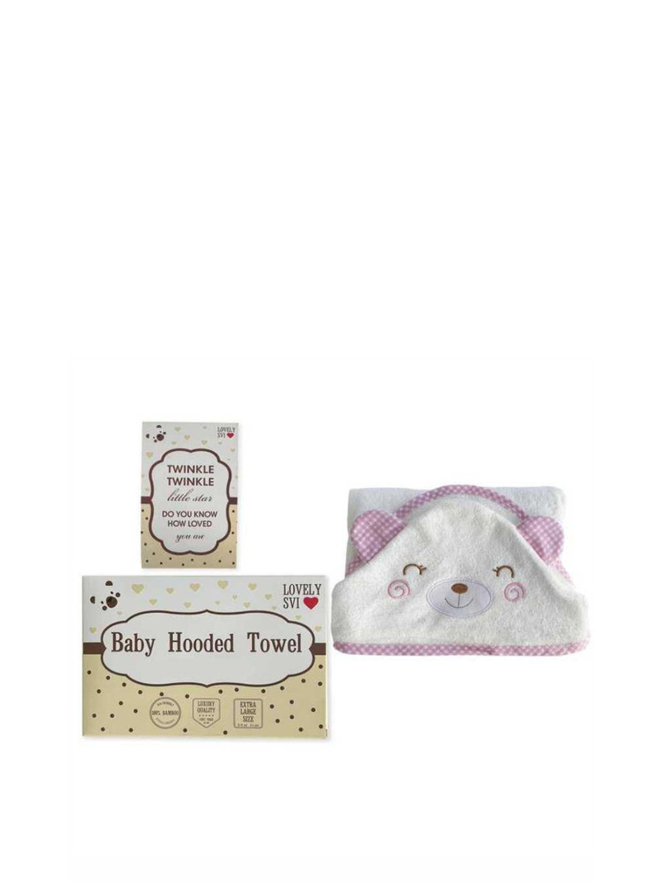Полотенце  бамбук / махра детское с капюшоном в подарочной коробке Медведь розовая окантовка Lovely Svi  модель 8692695 Фото