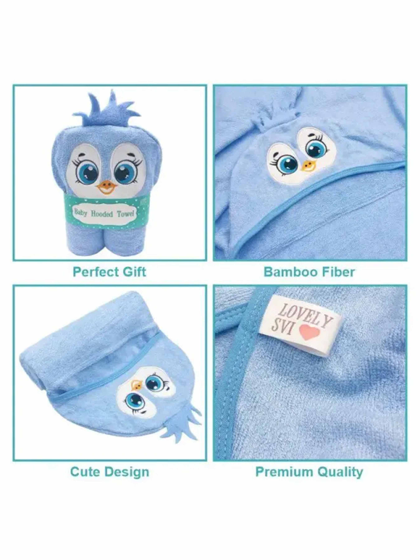 Полотенце  бамбук / махра  детское с капюшоном для ванной, басейну, пляжу - Пингвин Lovely Svi  модель 160122 Фото